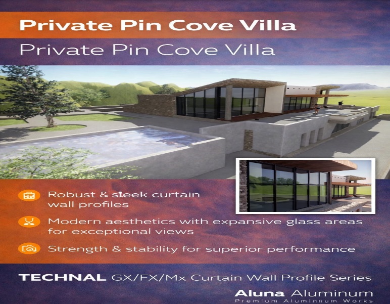 Curtain wall installation at Private Pin Cove Villa